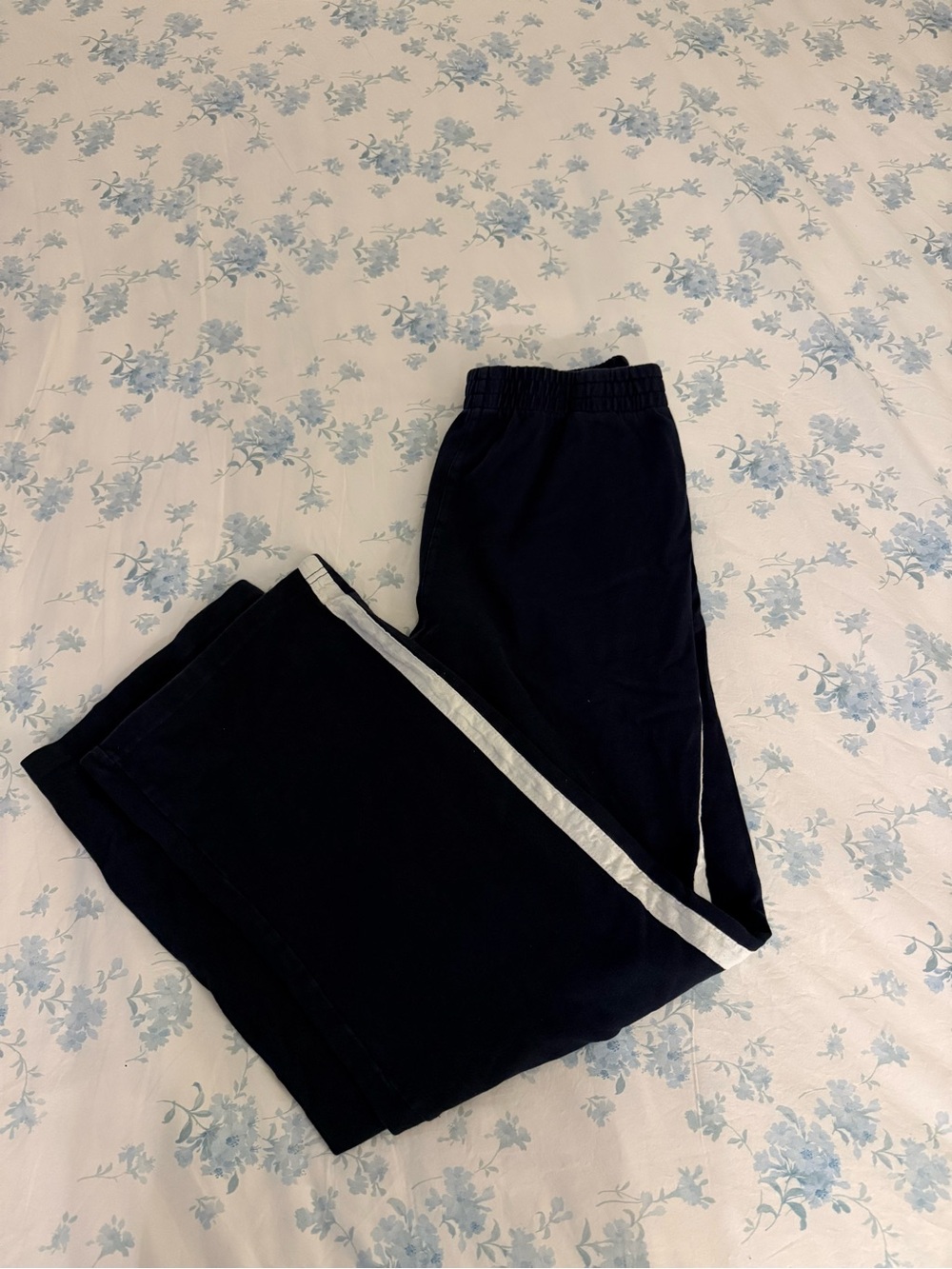 Brandy Melville Navy Track Pants with White Side Stripe - Picture 2 of 5